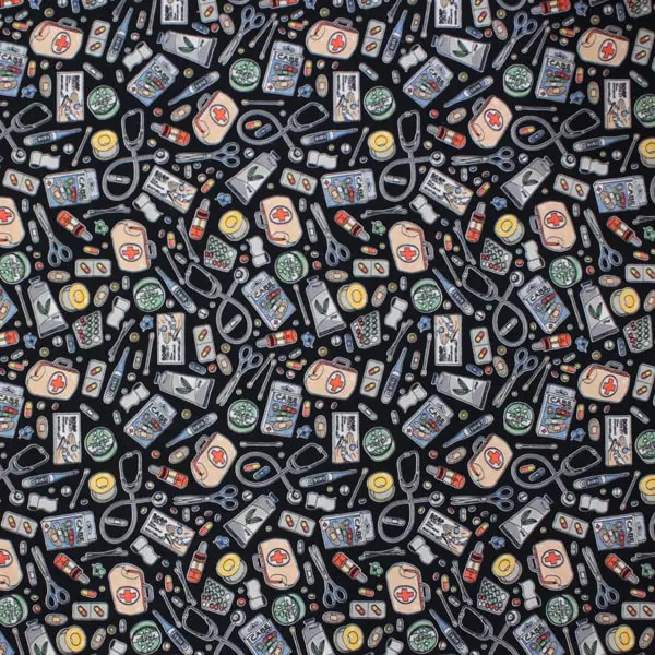 Equipo Enfermera, Los utensilios típicos de  enfermería: termómetros, tiritas, pastillas... — vista 1