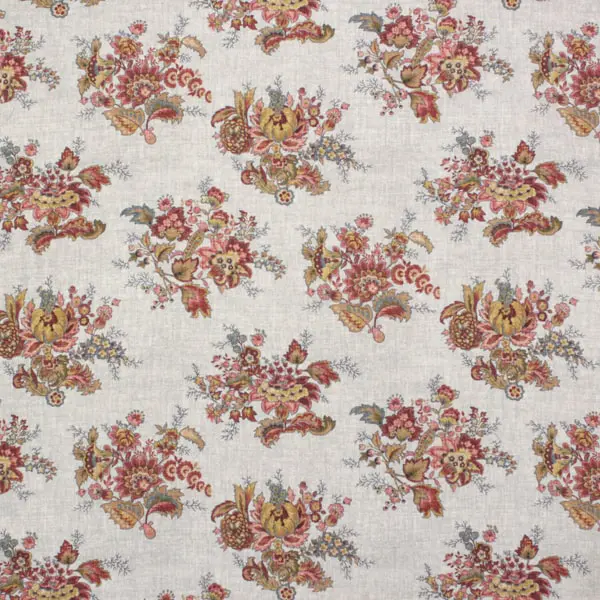 Cottage 13137, Tela de Jan Shore con fondo azul claro estampado con flores granates — vista 1