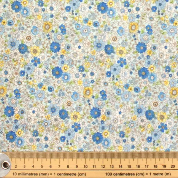 Flores Azules, Tela con flores en tonos de diferentes azules y amarillos — vista 2