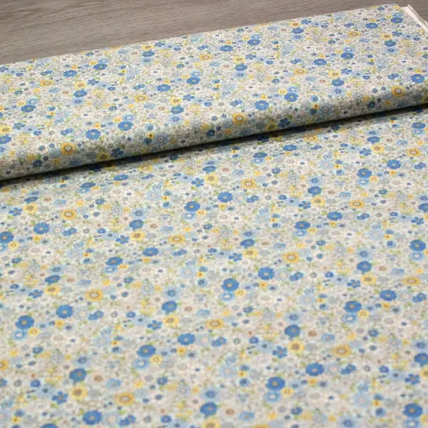 Flores Azules, Tela con flores en tonos de diferentes azules y amarillos — vista 3