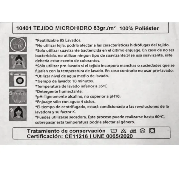 Blanca, Tela hidrófuga antibacteriana 83 g/m2 color blanco. Hasta 85 lavados! — vista 2