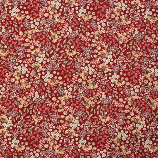 Rojo Flores, Tela hidrófuga antibacteriana estampada de flores sobre fondo rojo — vista 1