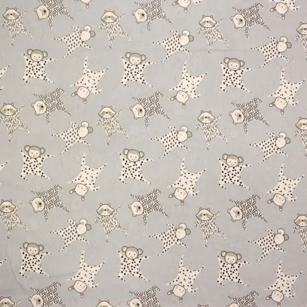 Tela de algodón infantil Muñeco Doudou para bebés fondo gris claro con estrellas 150cm - Vista general