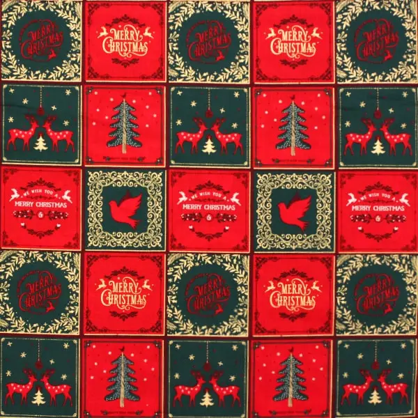 Merry Christmas, Tela con motivos navideños en colores rojo y verde Navidad — vista 1