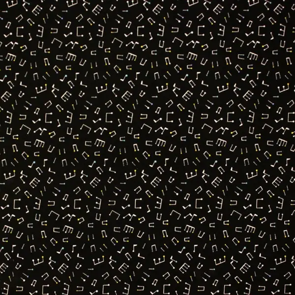 Notas Colores, Tela en color negro estampada con notas musicales con pequeños toqus de color  — vista 1