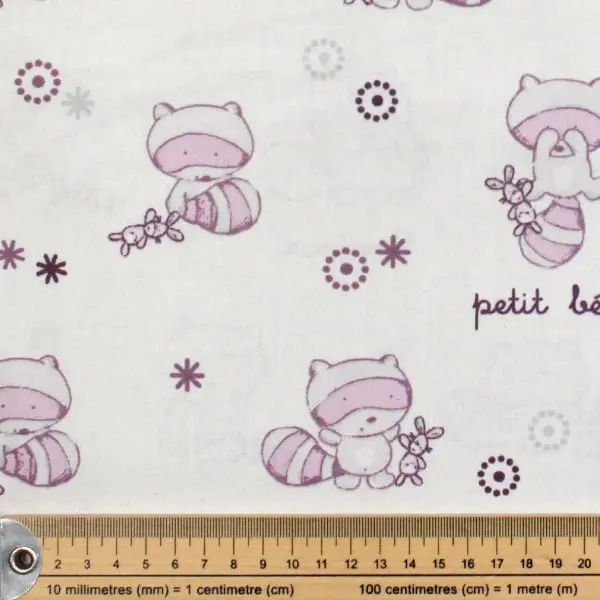 Rosa Mapaches, Estampado de mapaches en tonos rosa palo sobre fondo en crudo — vista 2