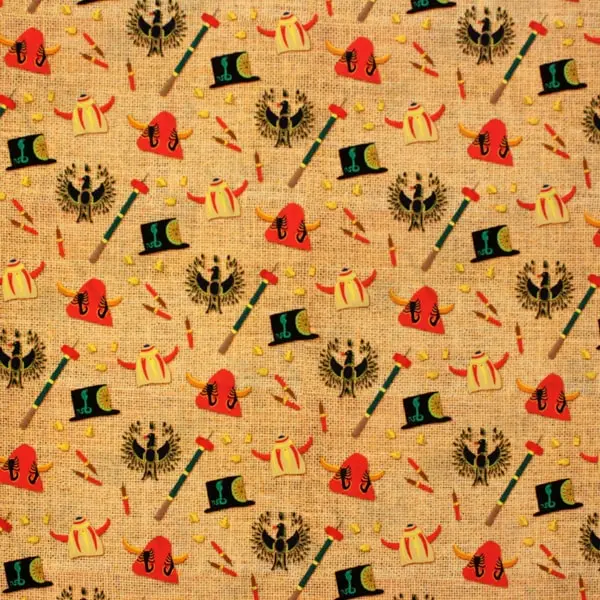 Diablos Saco, Tela con motivos de Diablos sobre un fondo de tela arpillera o de saco — vista 1