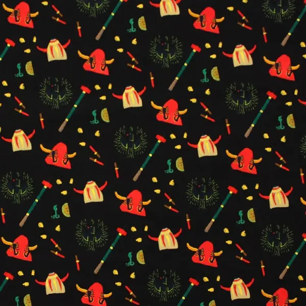 Diablos Negro, Tela estampada con motivos de Diablos sobre un fondo de color negro — vista 1