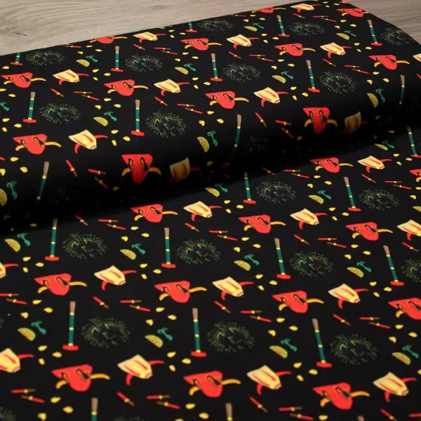 Diablos Negro, Tela estampada con motivos de Diablos sobre un fondo de color negro — vista 3