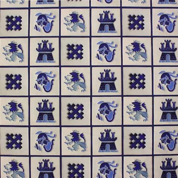 Rajoles Maricel, Tela fodo azul Sitges estampada con las baldosas del Palau Maricel — vista 1