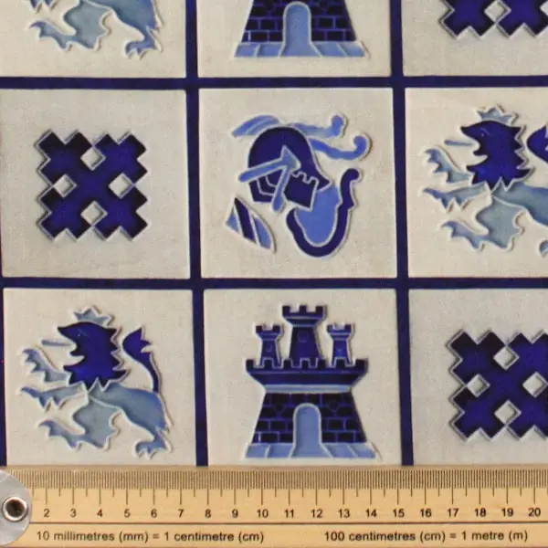 Rajoles Maricel, Tela fodo azul Sitges estampada con las baldosas del Palau Maricel — vista 2