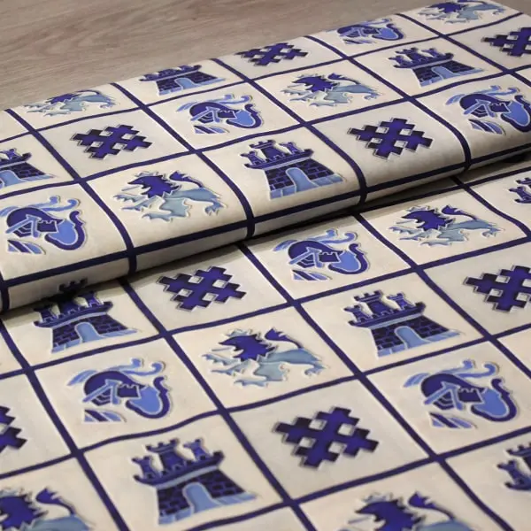 Rajoles Maricel, Tela fodo azul Sitges estampada con las baldosas del Palau Maricel — vista 3