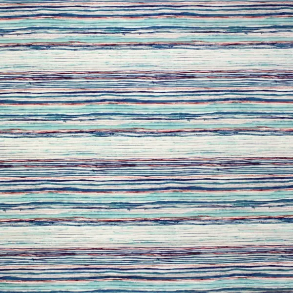 Rayas Azules , Tela veraniega a rayas de colores azules, turquesas y toques rojizos.  — vista 1