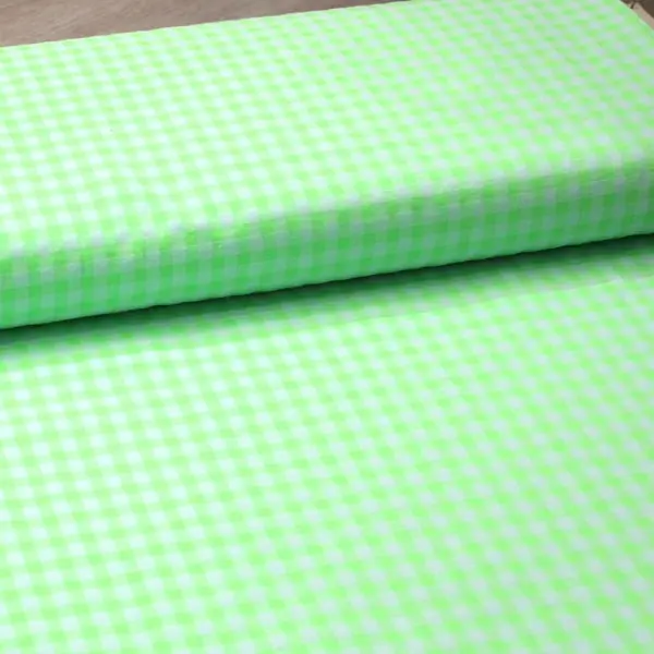 Verde Fluor, Tela de algodón estampada con cuadros Vichy en color Verde Fluor. — vista 3